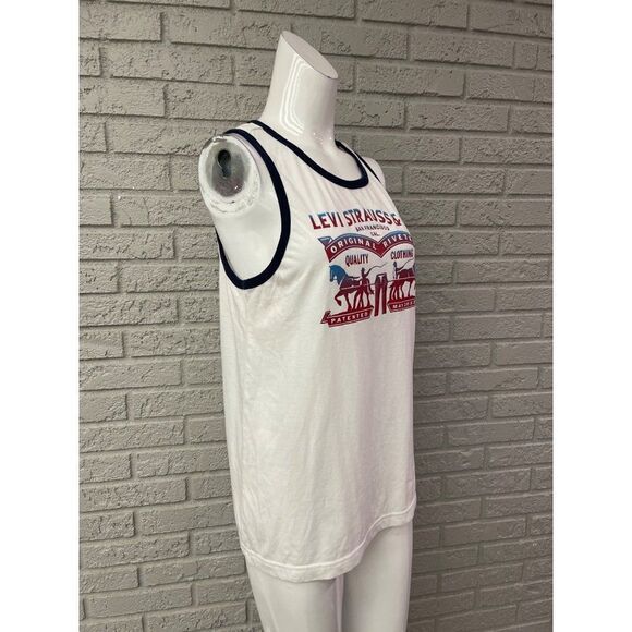 Vintage Levi’s Strauss & Co. White with Blue Trim Sleeveless Tank Top Size M - Picture 3 of 6